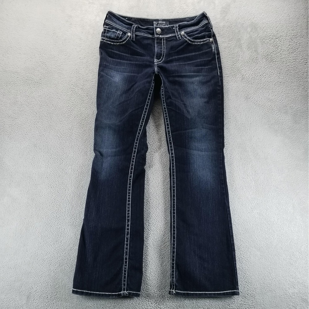 Silver Jeans Womens 31 Blue Suki Flap Bootcut Mid Rise Stretch Dark Wash